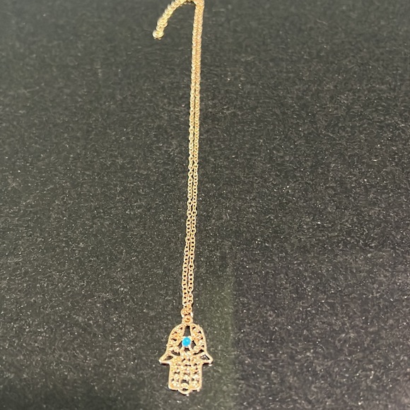 HAMSA IN GOLD TONE FILIGREE WITH A TURQUOISE COLORED STONE - Picture 8 of 8
